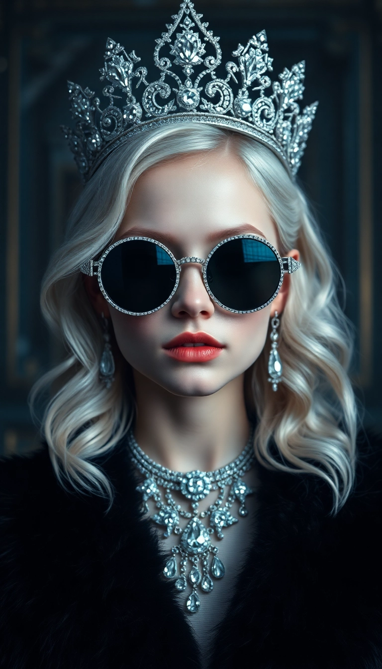 Best Brilliant AI Young Platinum Blonde Queen in Black Fur Phone Gorgeous Wallpaper